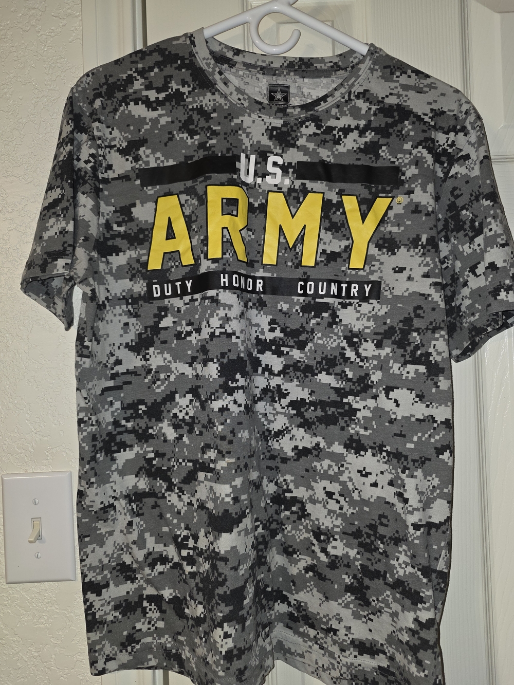 U.S. Army Gray Digital Camo Tee with Yellow ARMY Text